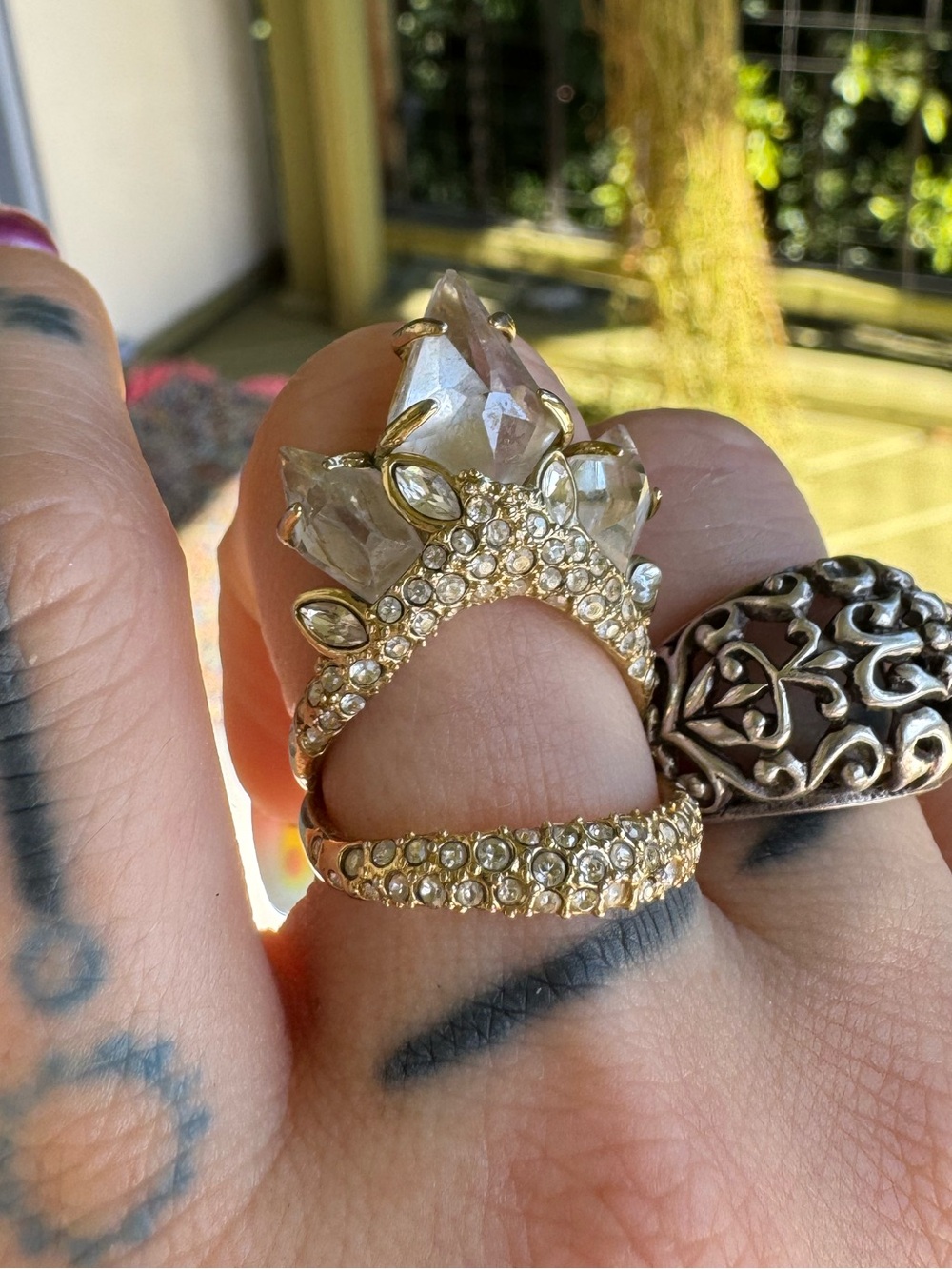 Gold Crystal Crown Statement Ring - Picture 3 of 7